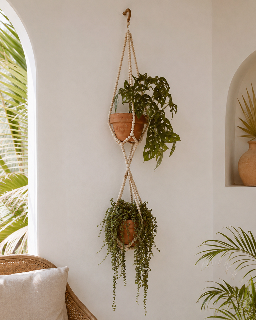 Wood Beaded Plant Hanger