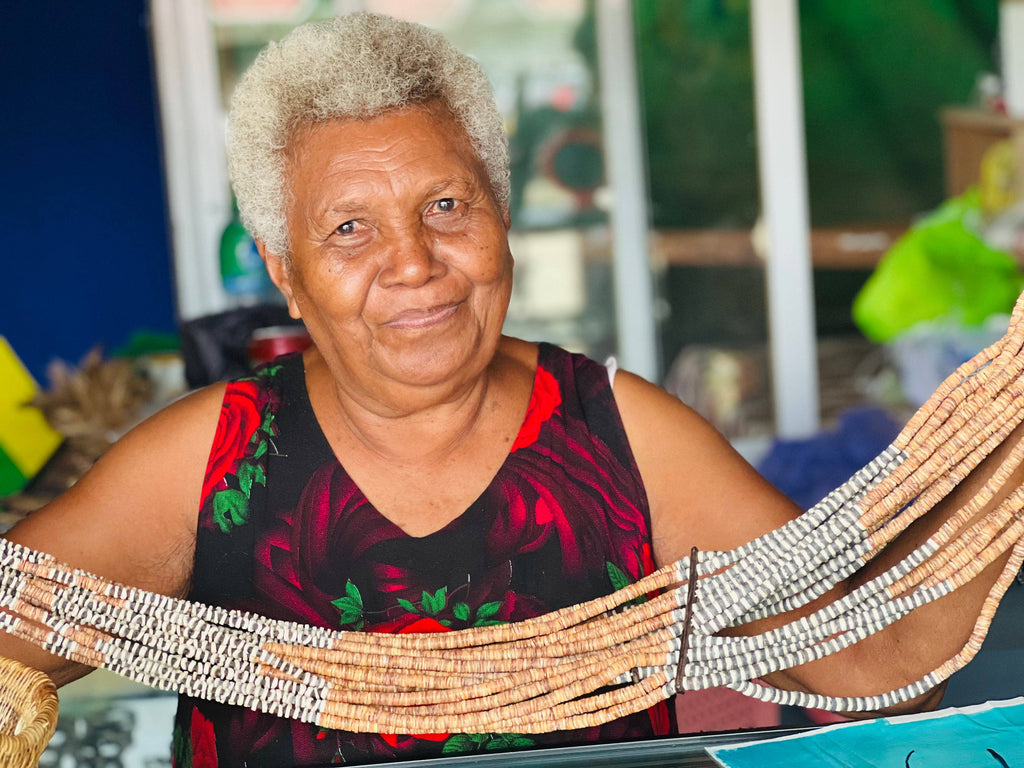 Solomon Islands Shell Money Earrings - White Herringbone - Sand & Loom