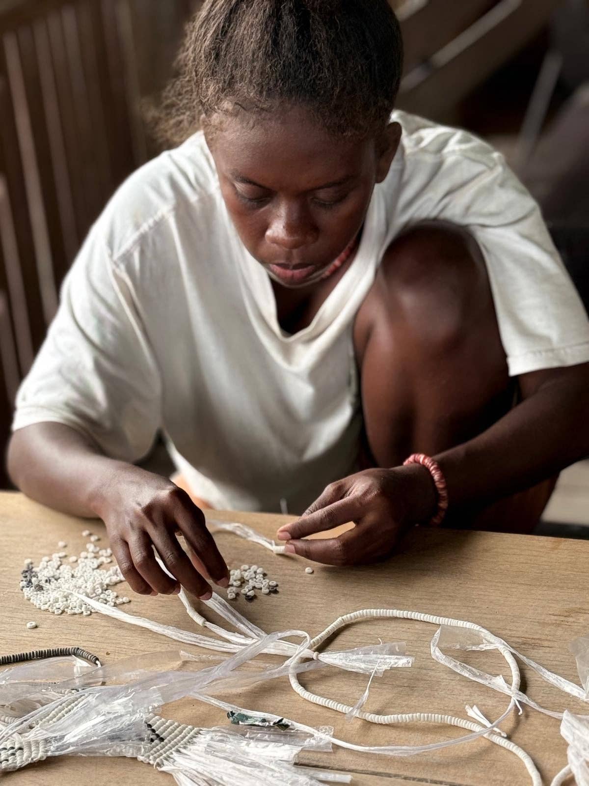 Solomon Islands Shell Money Earrings - White Herringbone - Sand & Loom