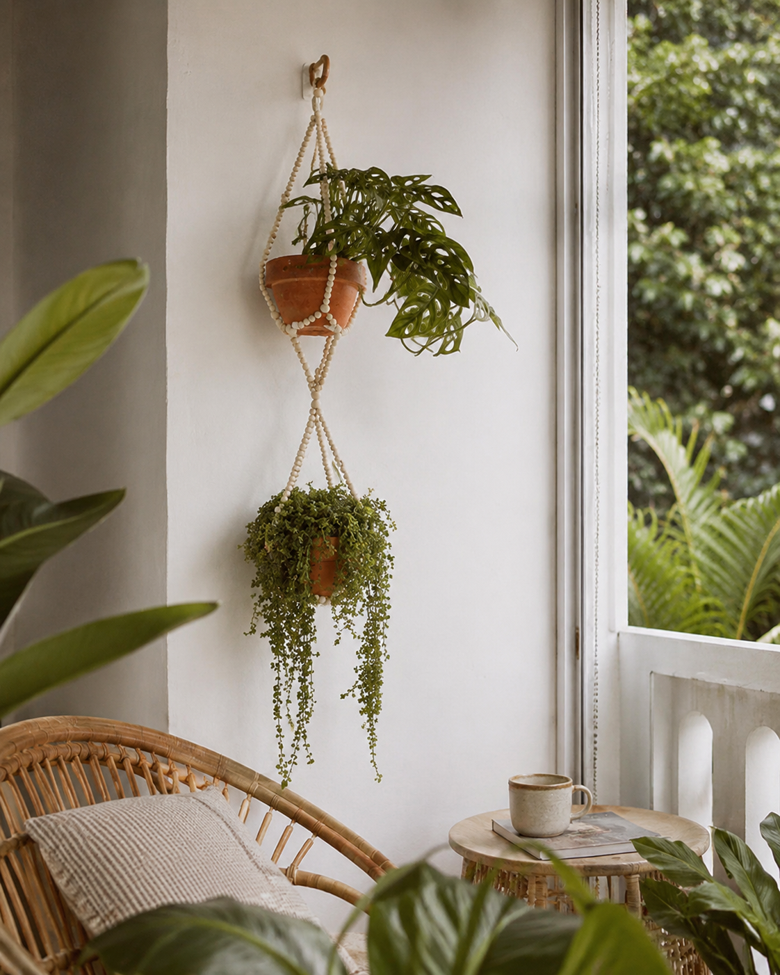 Wood Beaded Plant Hanger
