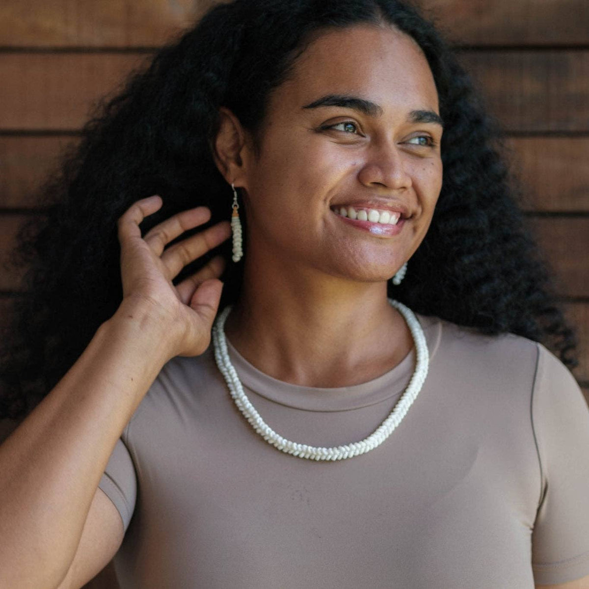 Solomon Islands Shell Money Earrings - White Herringbone - Sand & Loom