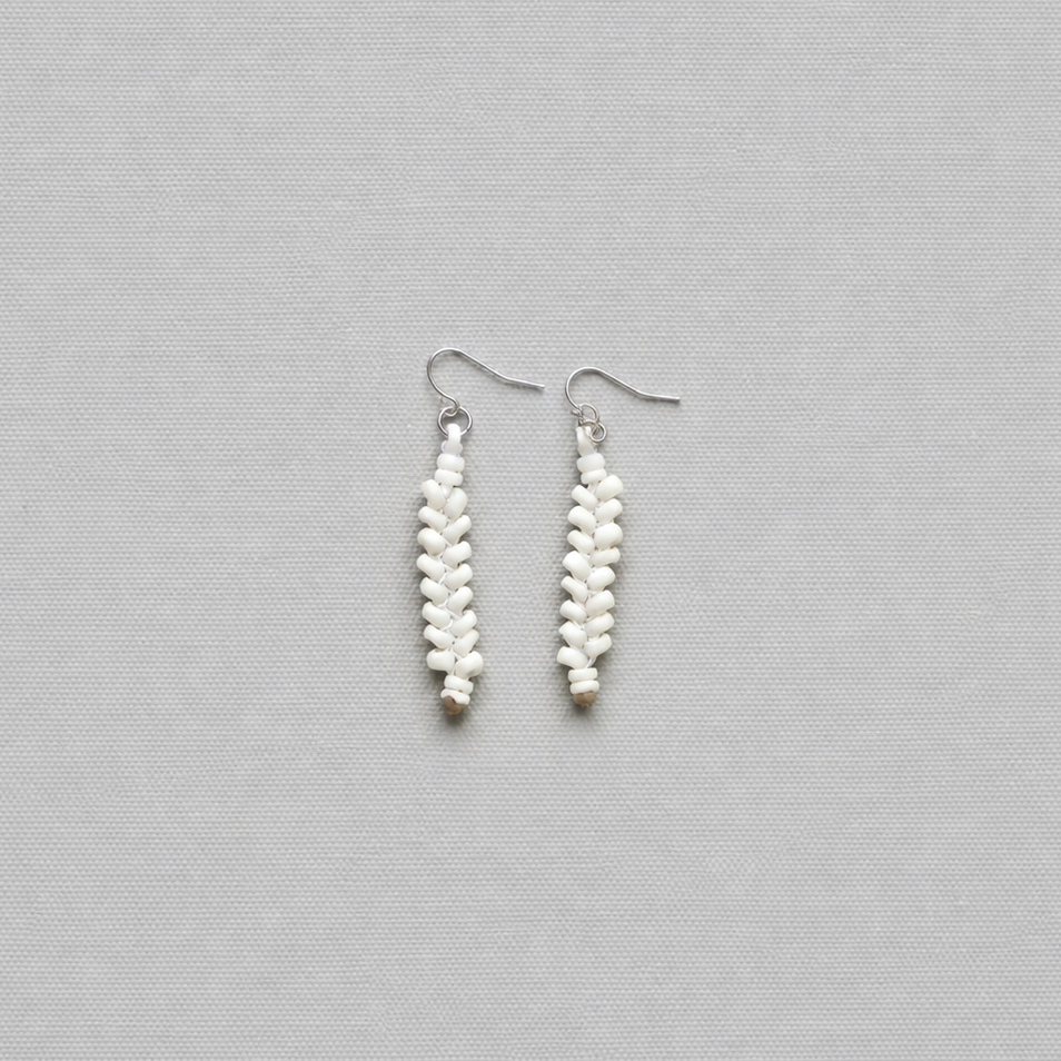 Solomon Islands Shell Money Earrings - White Herringbone - Sand & Loom