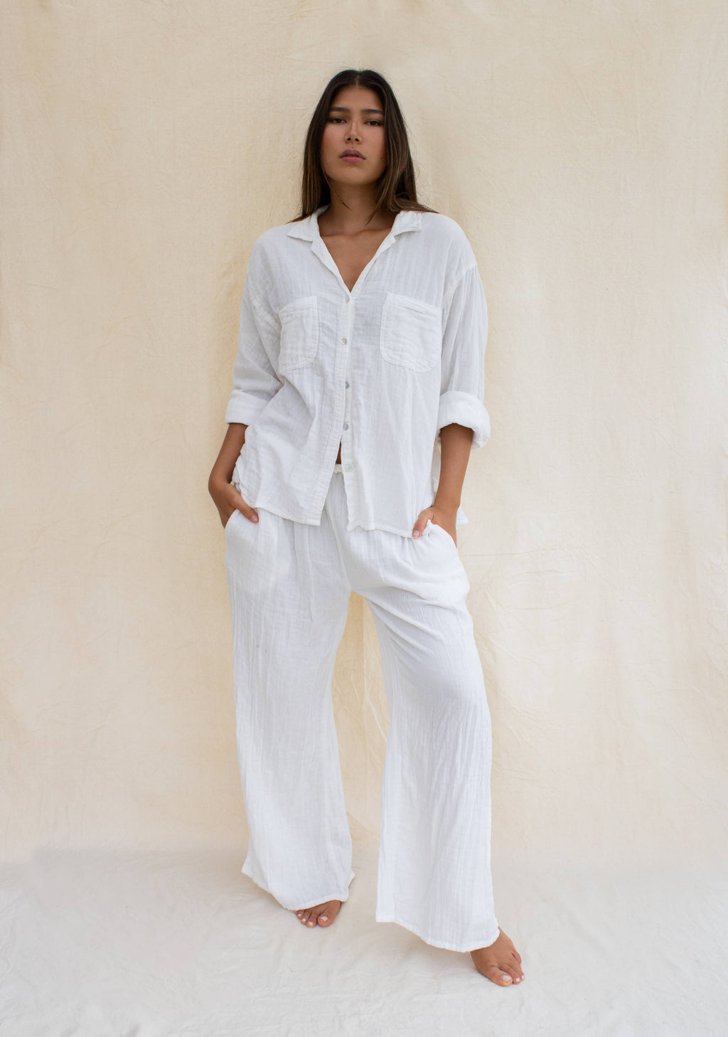 Organic Cotton Gauze Beach Shirt — White