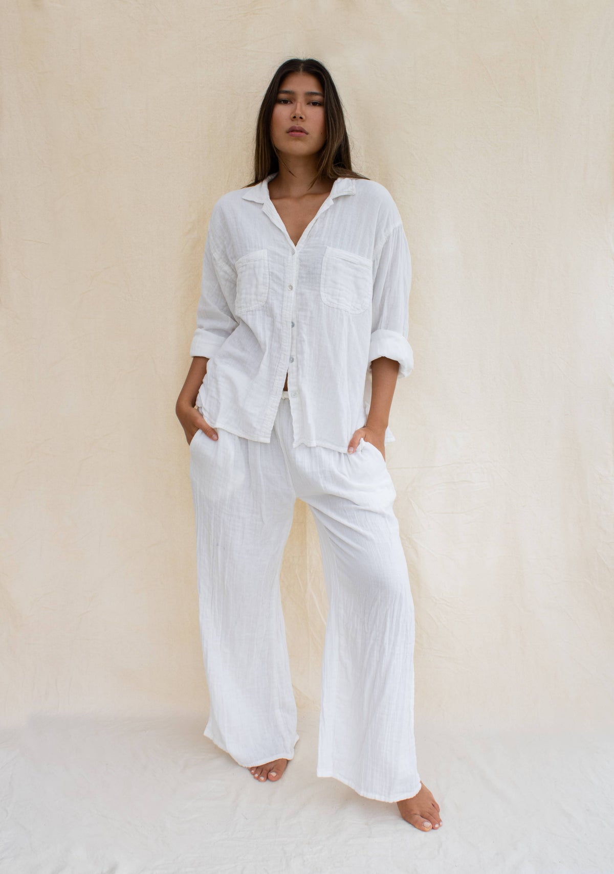 Organic Cotton Gauze Beach Shirt — White